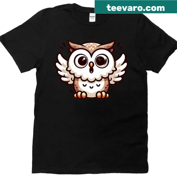 Funny T-shirt with startled cartoon owl illustration