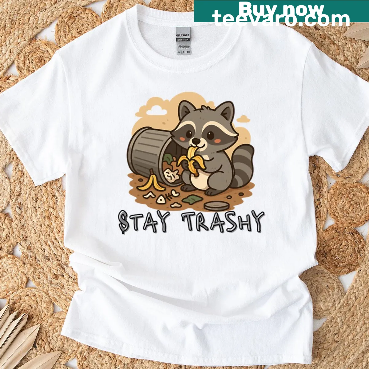 Cute cartoon raccoon design on a playful T-shirt — on a men's t-shirt