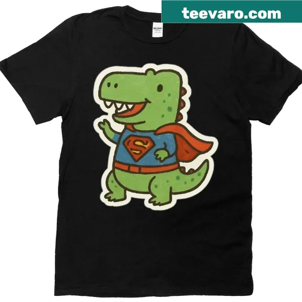 Playful cartoon T-rex with stickers in oversized fit
