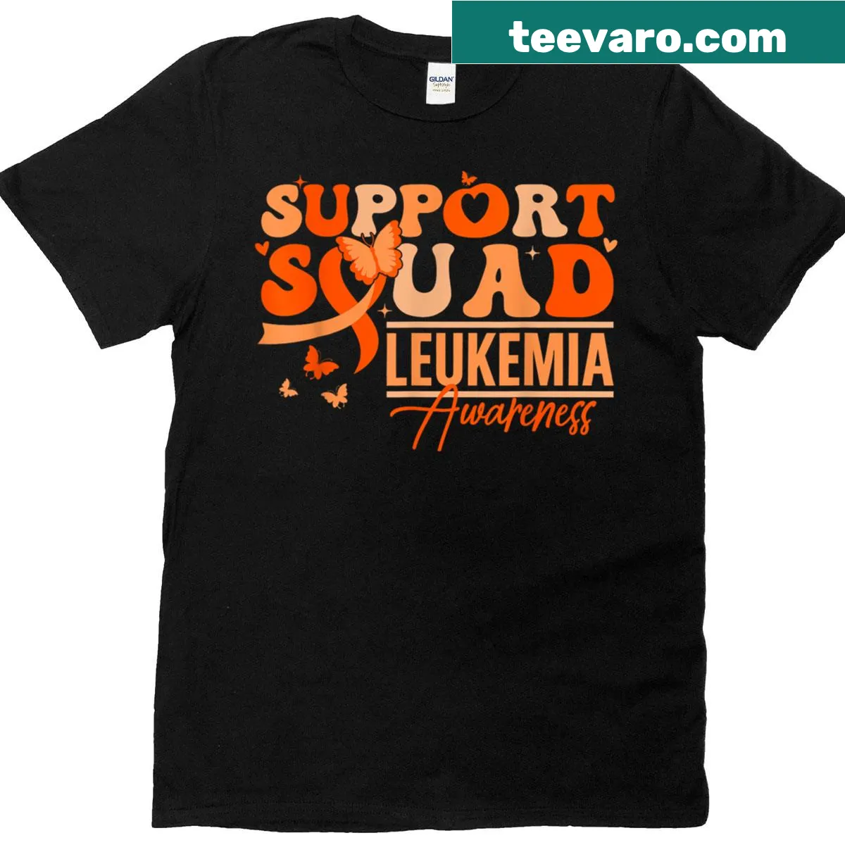 T-shirt featuring an orange ribbon for leukemia awareness — on a men's t-shirt