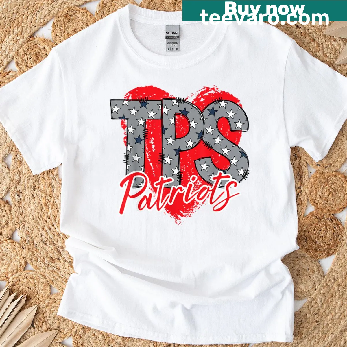 Temecula Preparatory School T-shirt with initials in heart design — on a men's t-shirt