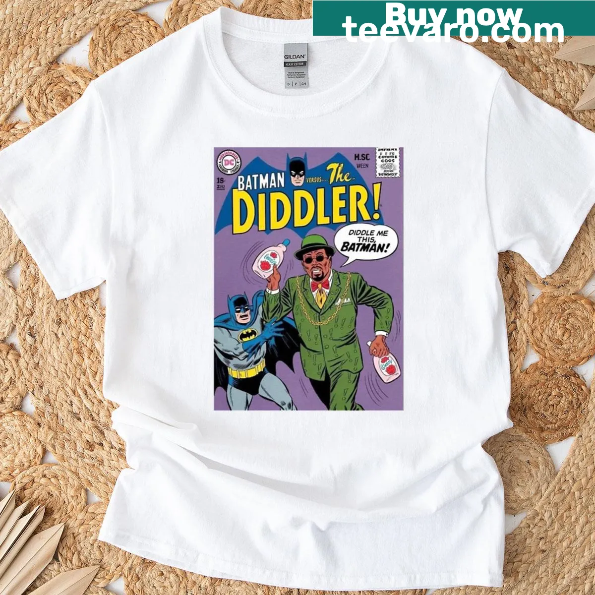 Oversized t-shirt featuring playful comic art design — on a men's t-shirt