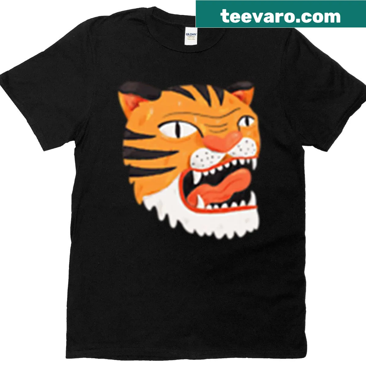 T-shirt featuring a playful illustration of a tiger made of crayons — on a men's t-shirt