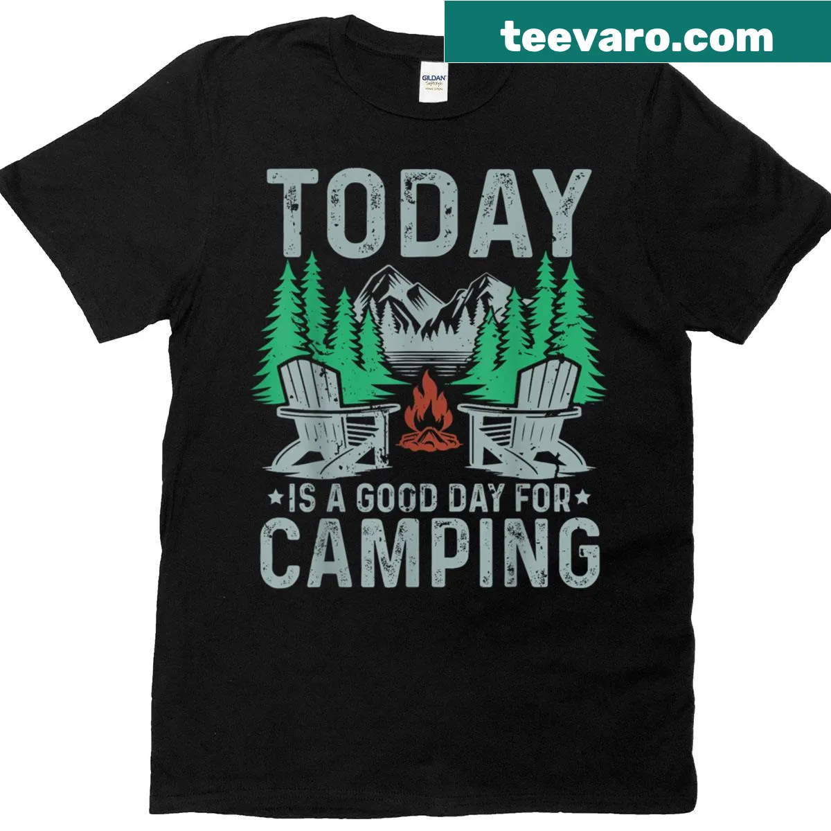 Camping-themed t-shirt with text encouraging outdoor adventures — on a men's t-shirt