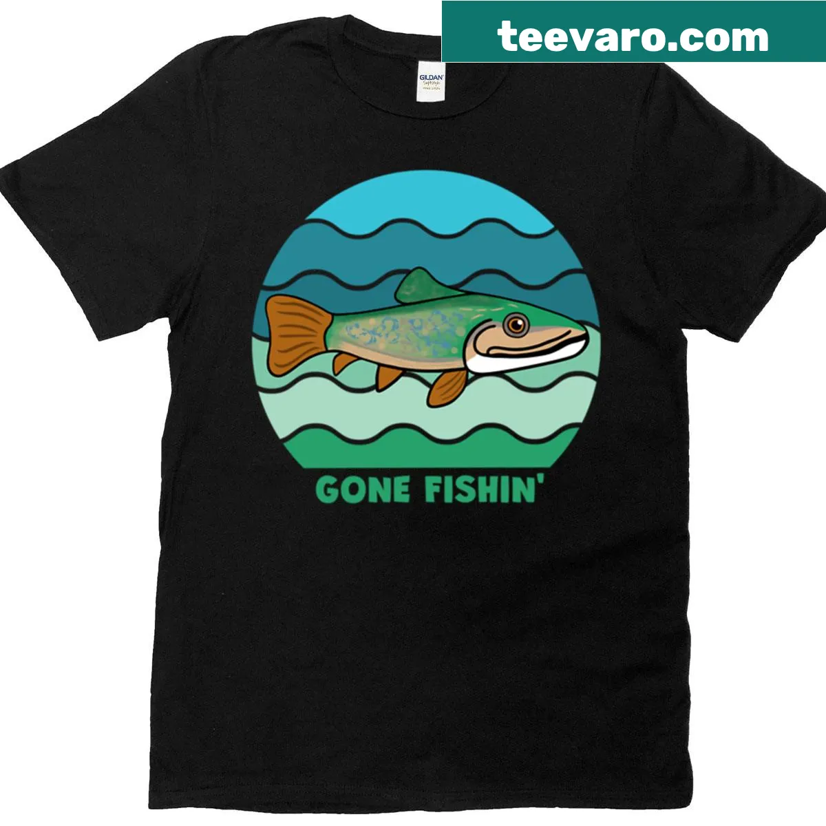T-shirt featuring a simple graphic design related to trout fishing. — on a men's t-shirt