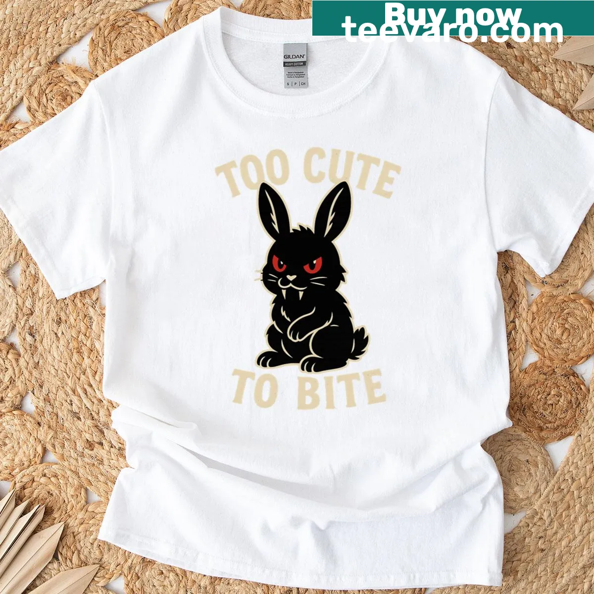Oversized Halloween t-shirt featuring a cute vampire bunny design — on a men's t-shirt
