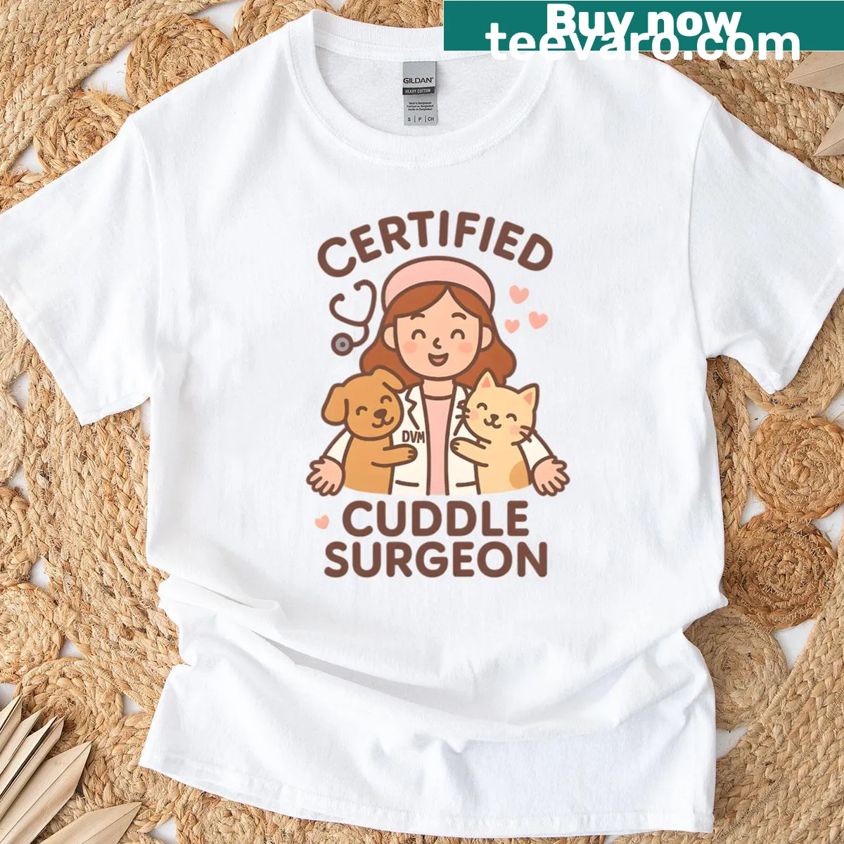Vet Life t-shirt featuring 'Certified Cuddle Surgeon' text — on a men's t-shirt