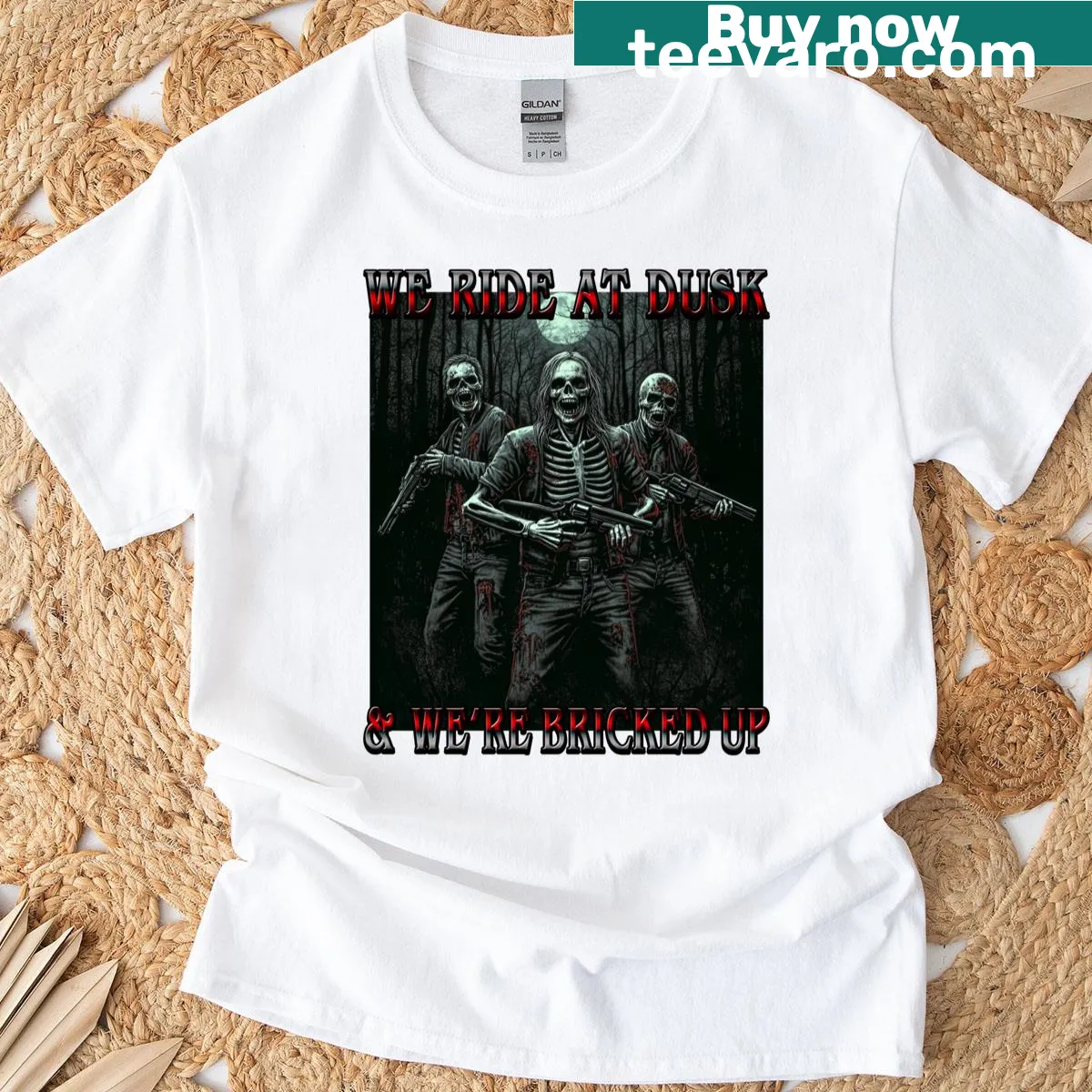 Funny zombie skeleton meme t-shirt with humorous graphic — on a men's t-shirt