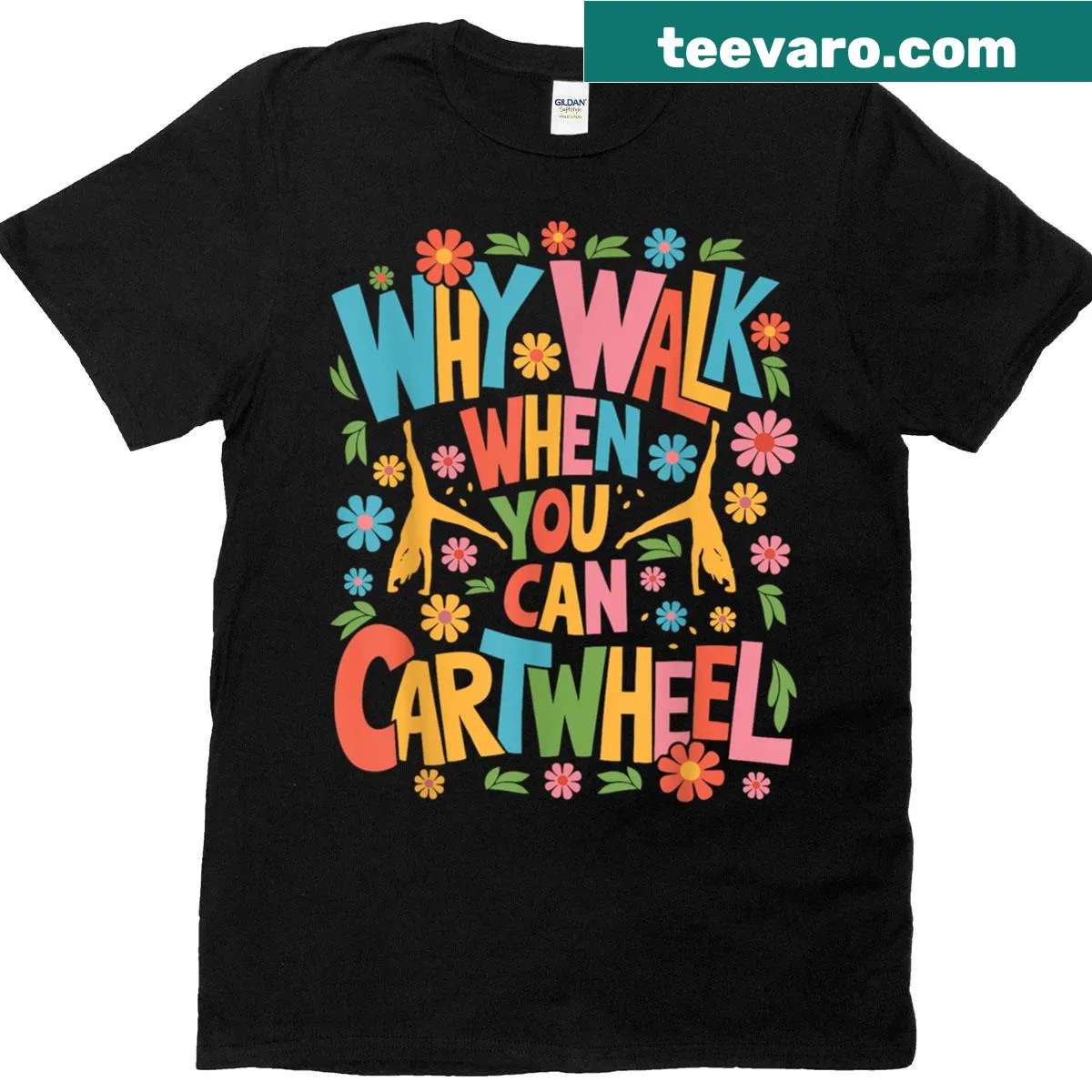 Cute gymnastics T-shirt featuring a girl cartwheeling — on a men's t-shirt