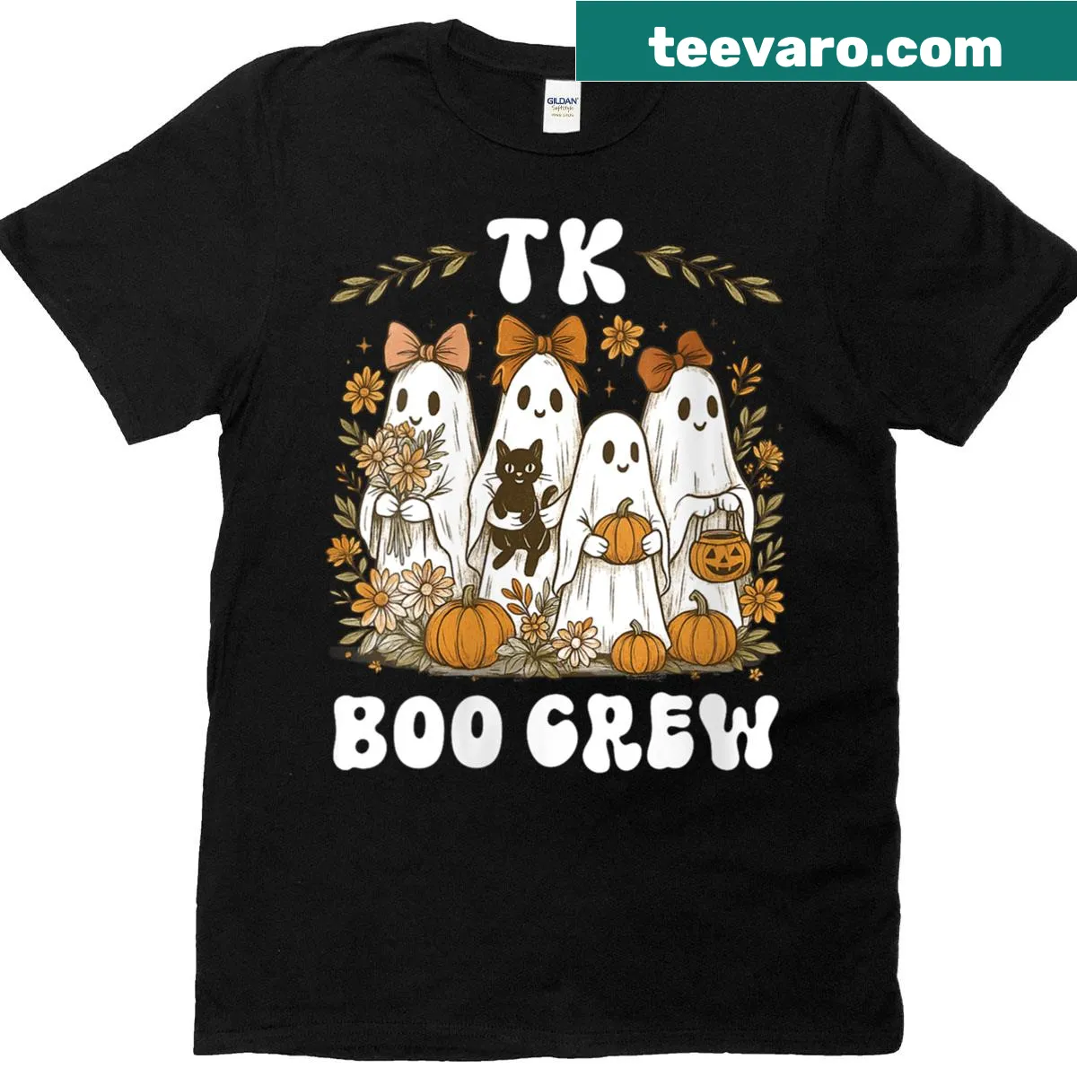 Halloween T-shirt with ghost graphic and Boo Crew text — on a men's t-shirt
