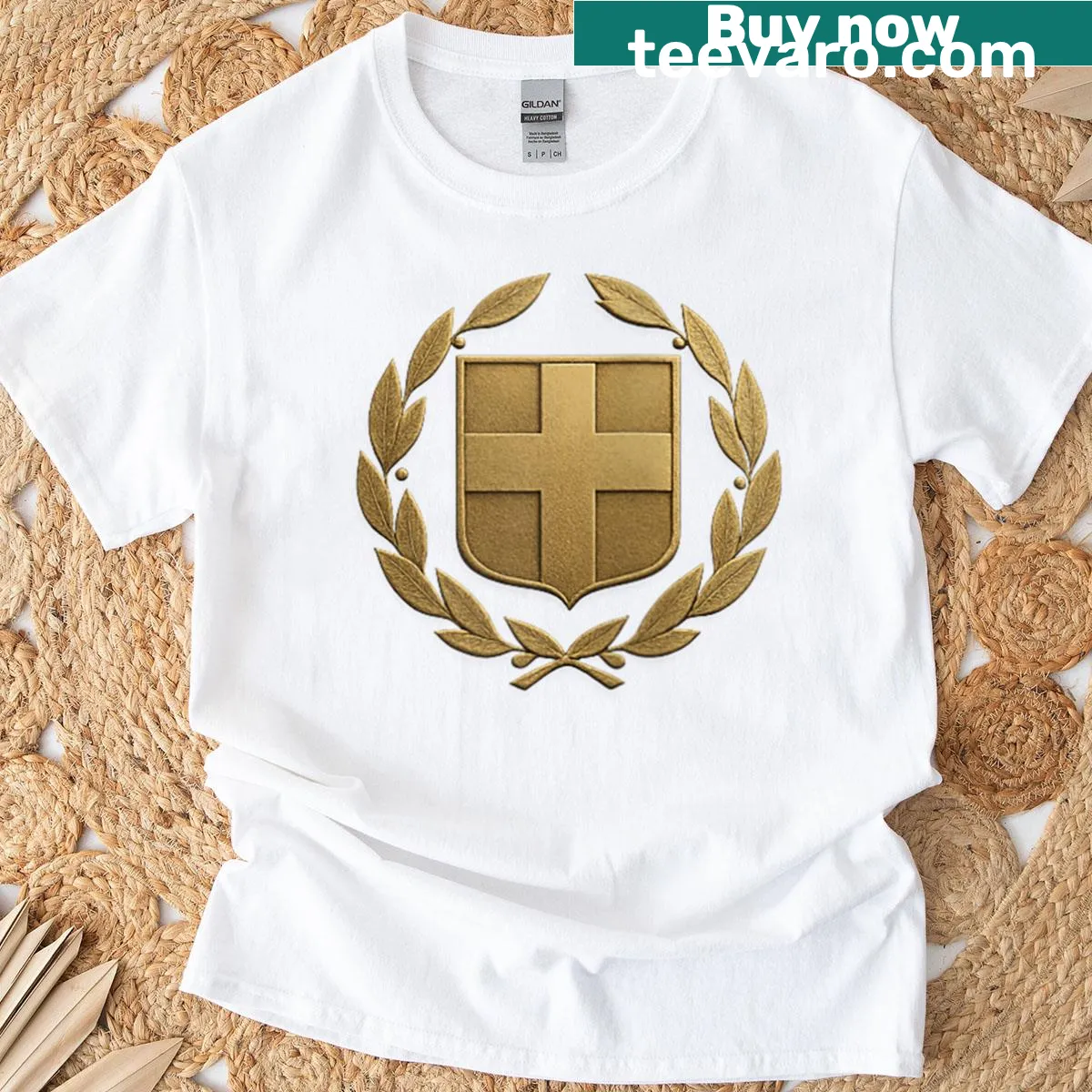 Greek Coat of Arms T-shirt featuring the emblem on the chest. — on a men's t-shirt