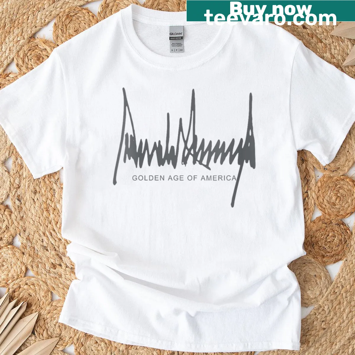 4th of July T-shirt featuring a President's signature — on a men's t-shirt