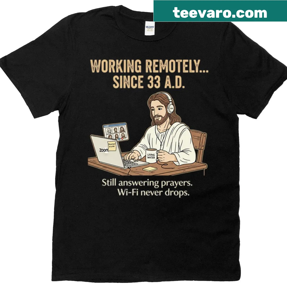 Funny work-from-home T-shirt for men with humorous remote work text. — on a men's t-shirt