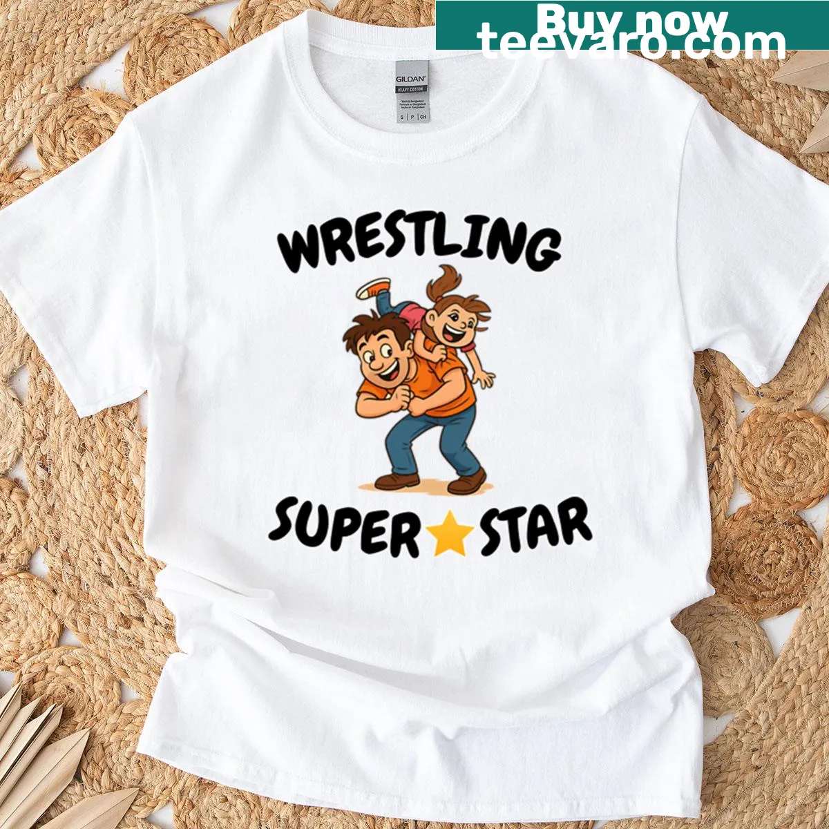 Proud Wrestling Dad t-shirt featuring Superstar text for fathers — on a men's t-shirt