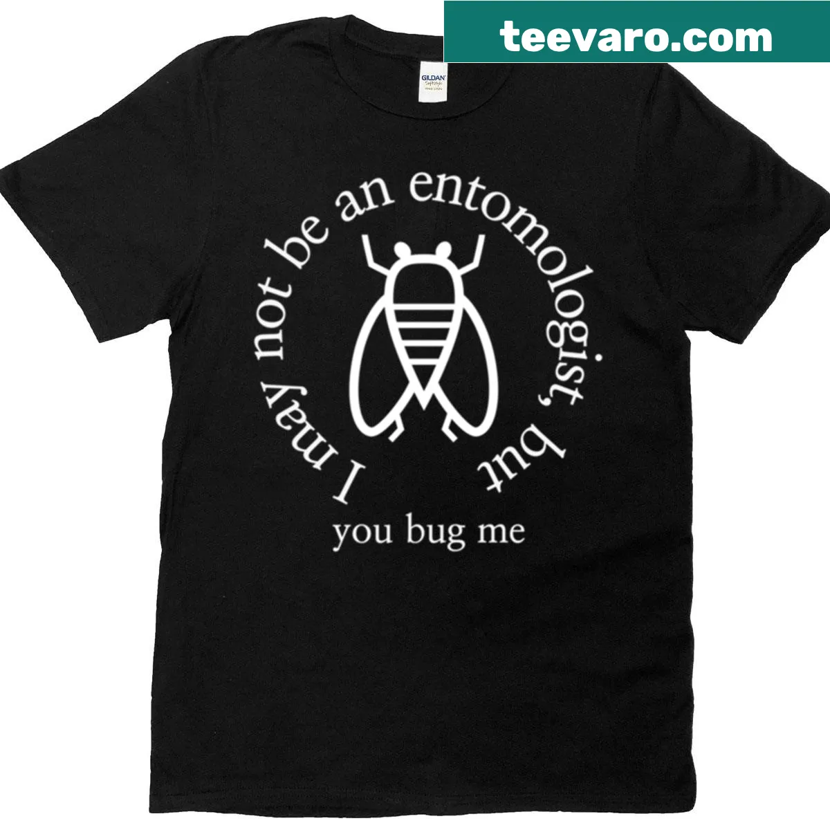 Oversized T-shirt with bugs illustration and humorous text — on a men's t-shirt