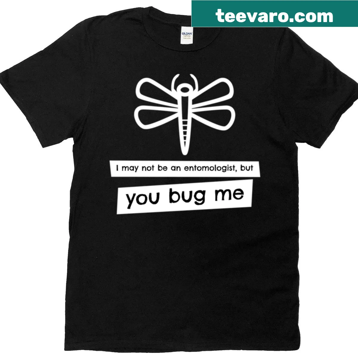 T-shirt with a dragonfly illustration and 'You Bug Me' text — on a men's t-shirt