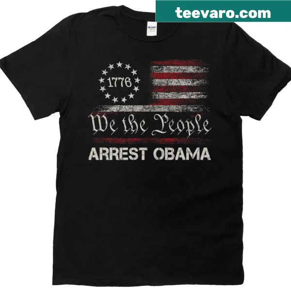 Vintage distressed T-shirt with 'Arrest Obama 2025' and U.S. flag design.