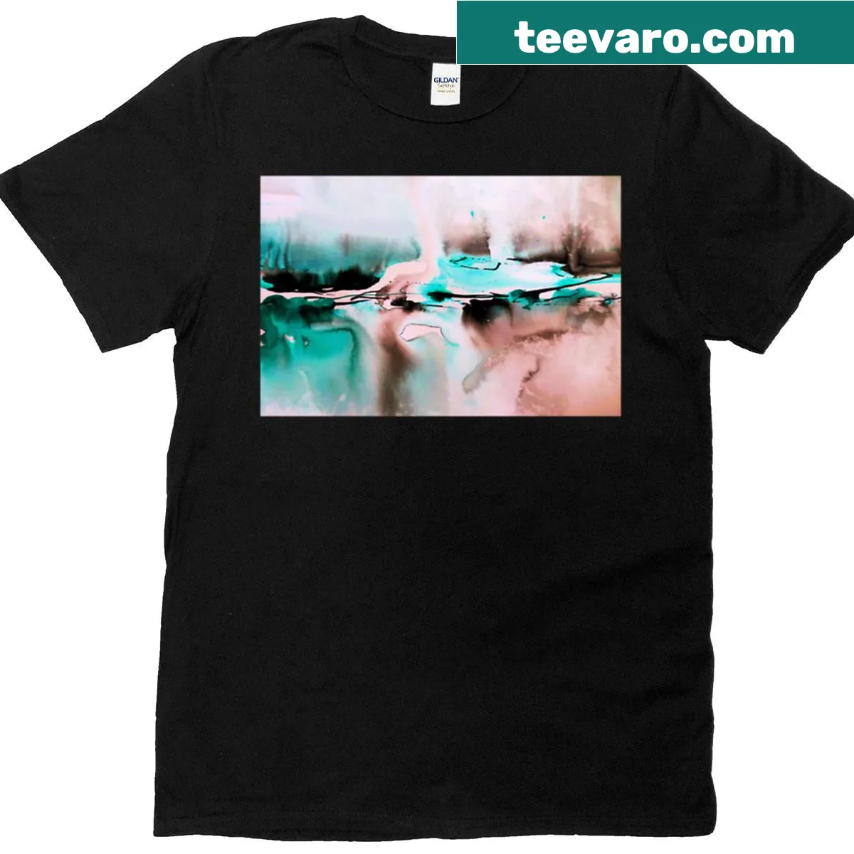 Minimalist t-shirt with text 'Atmospheric Acrylic Ink V5' design — on a men's t-shirt