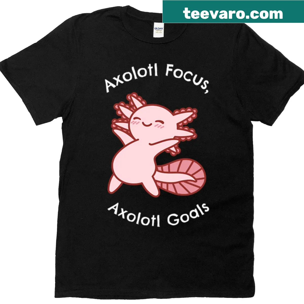 T-shirt featuring an axolotl and the phrase 'Axolotl Goals' — on a men's t-shirt