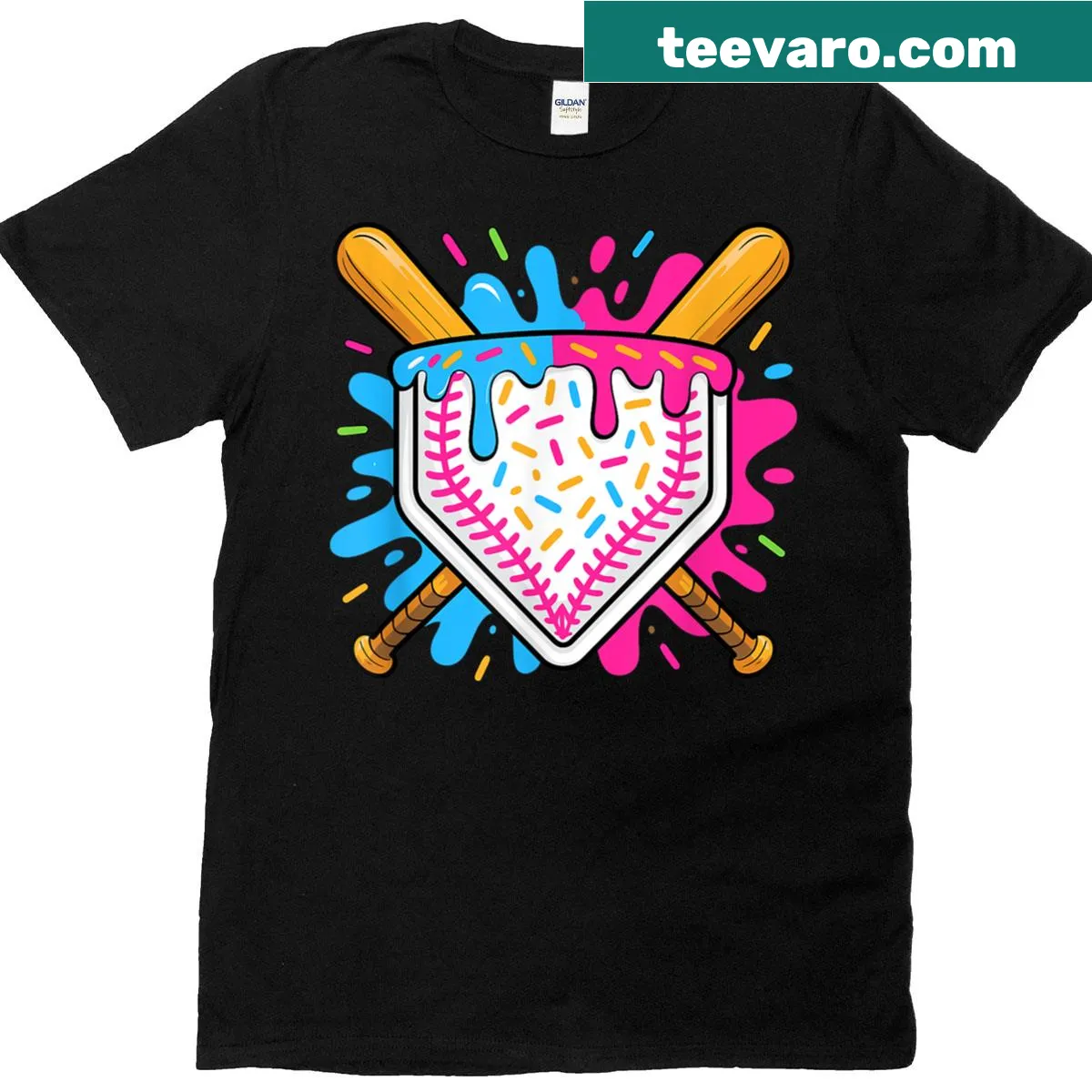 Youth baseball T-shirt with ice cream drip design — on a men's t-shirt