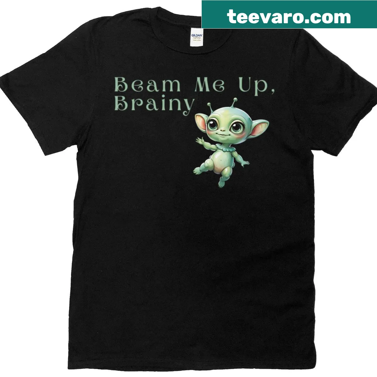 Funny alien design with the text Beam Me Up Brainy on a T-shirt — on a men's t-shirt