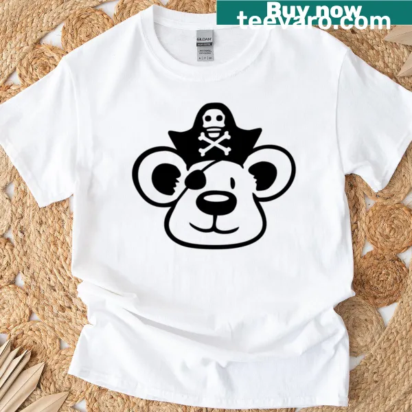 Playful bear pirate captain illustration on a sailing T-shirt