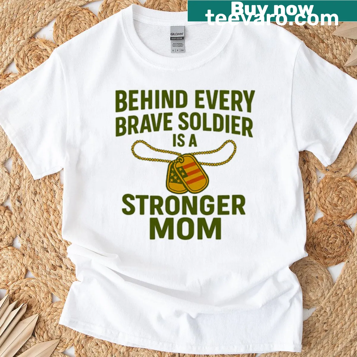 T-shirt honoring moms of brave soldiers with strong message — on a men's t-shirt