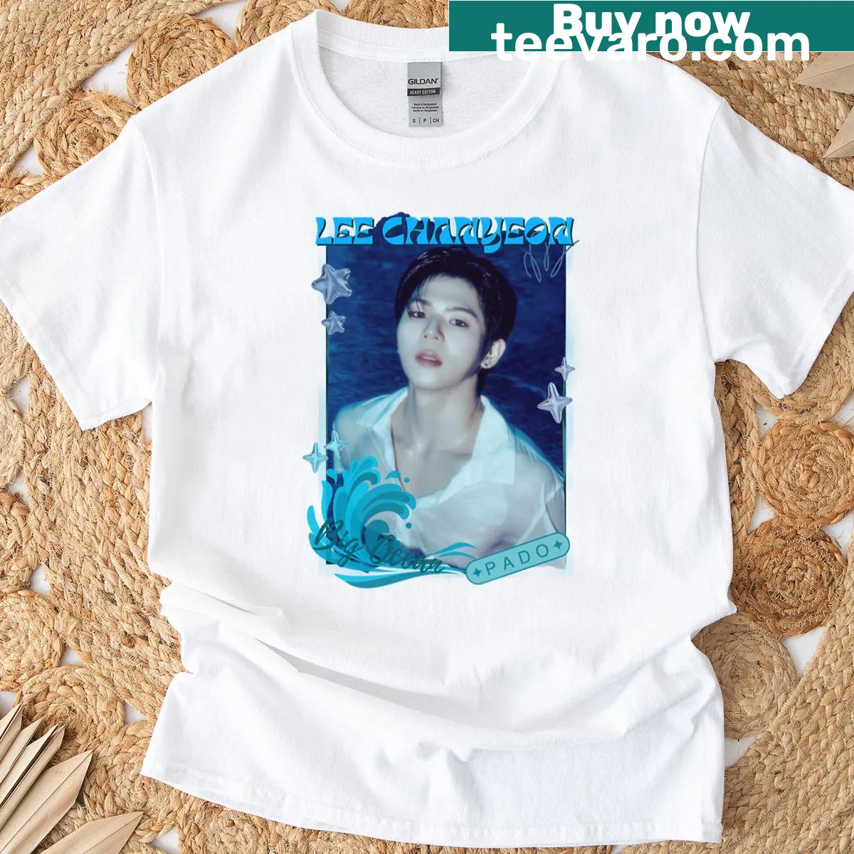 Retro collage t-shirt design featuring Lee Chan Yeon from Kpop — on a men's t-shirt