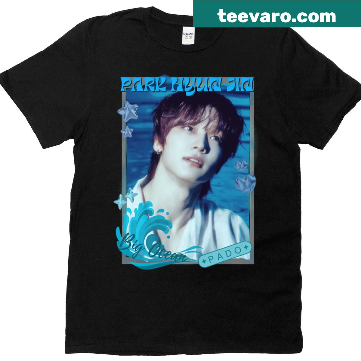 Retro collage design featuring Park Hyun Jin from Big Ocean Kpop — on a men's t-shirt