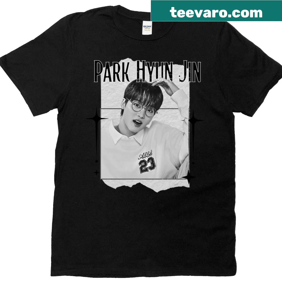 Monochrome collage t-shirt featuring Park Hyun Jin from Big Ocean — on a men's t-shirt