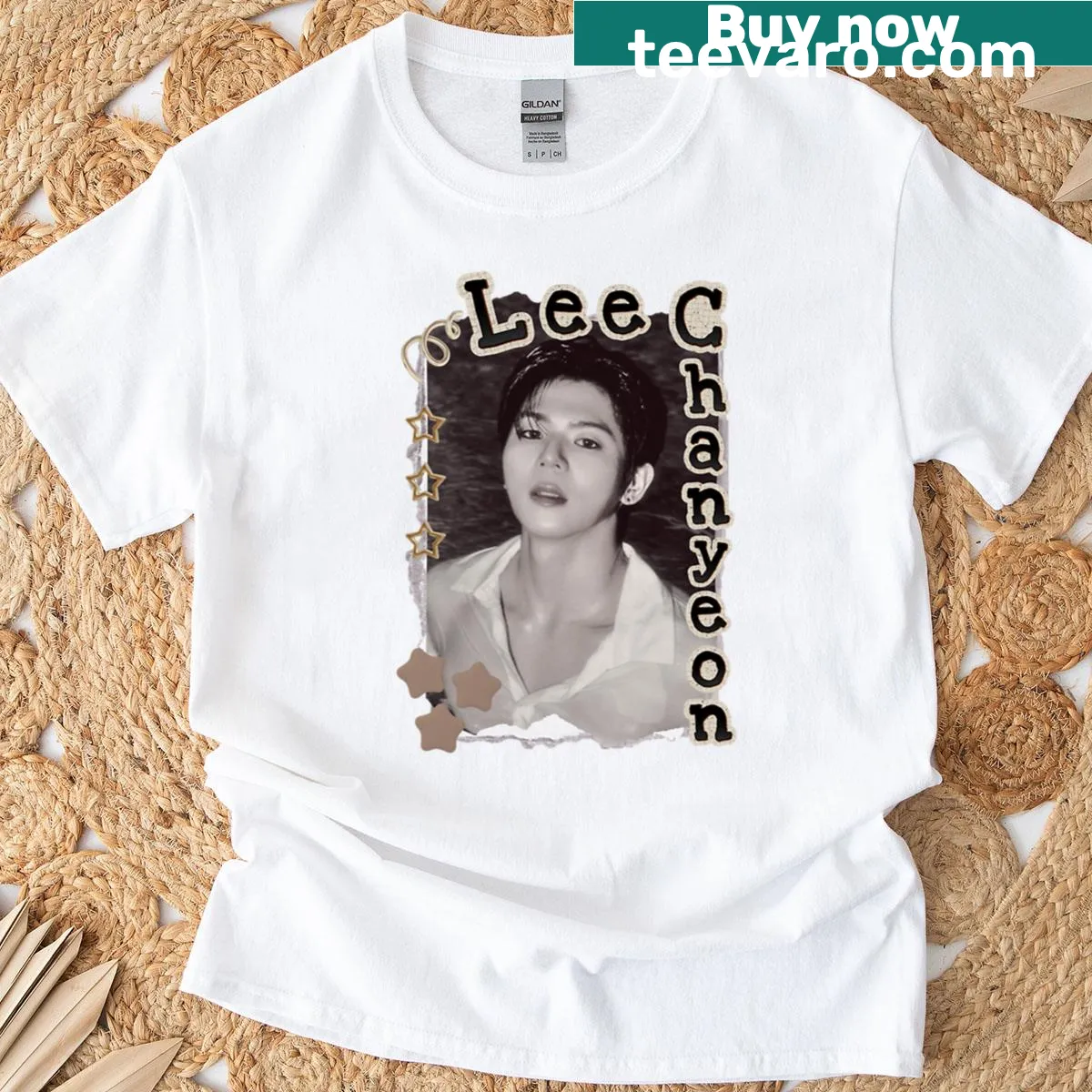Retro collage t-shirt featuring Oceanlee Chan Yeon from Kpop — on a men's t-shirt
