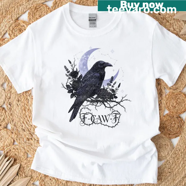 Funny T-shirt with a black crow and the phrase 'F-caw-f'
