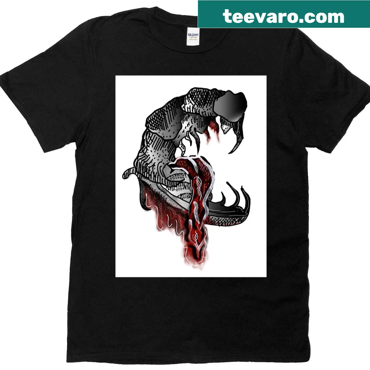Illustration of a serpent with bloody fangs on a t-shirt — on a men's t-shirt