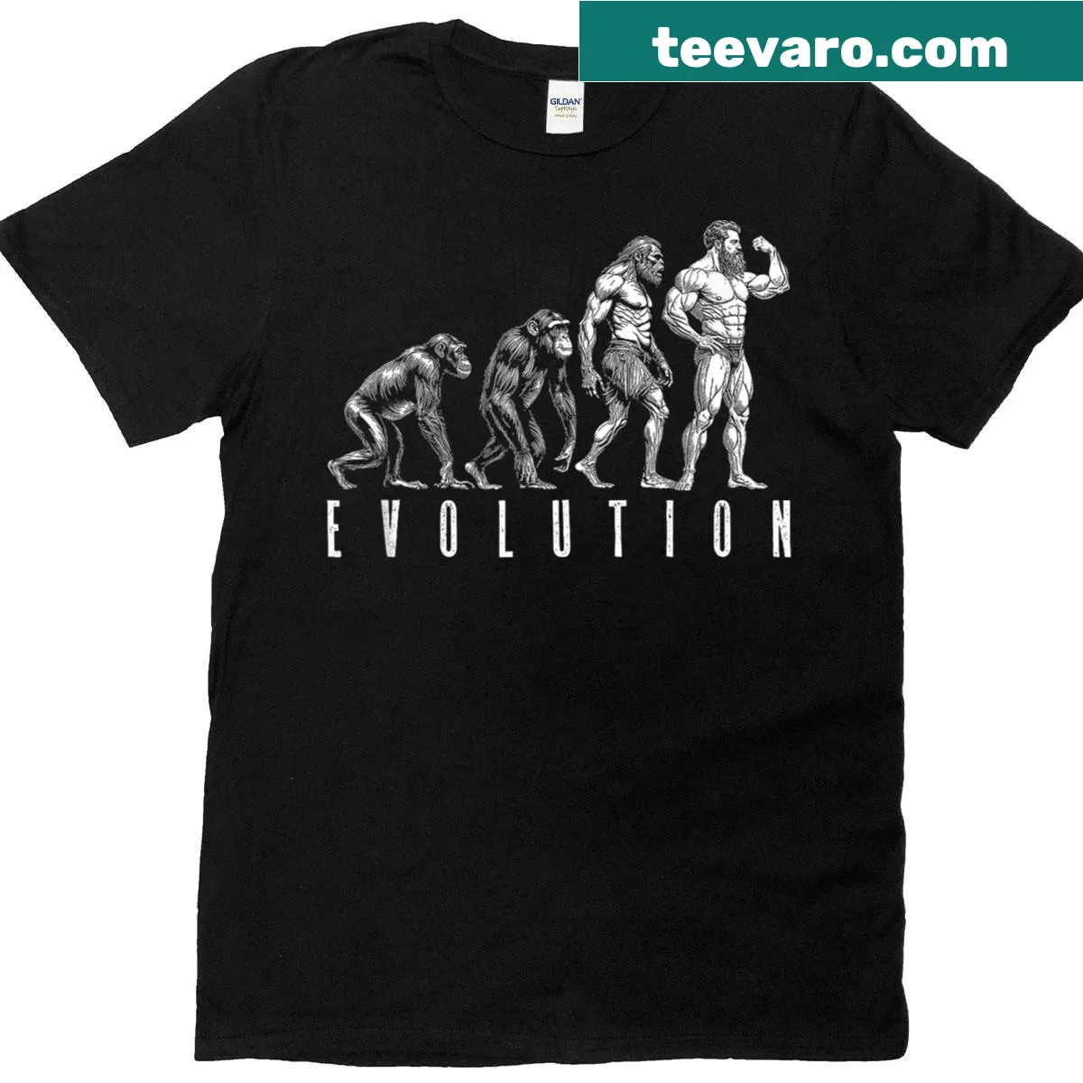 Evolution graphic of a bodybuilder on a t-shirt — on a men's t-shirt