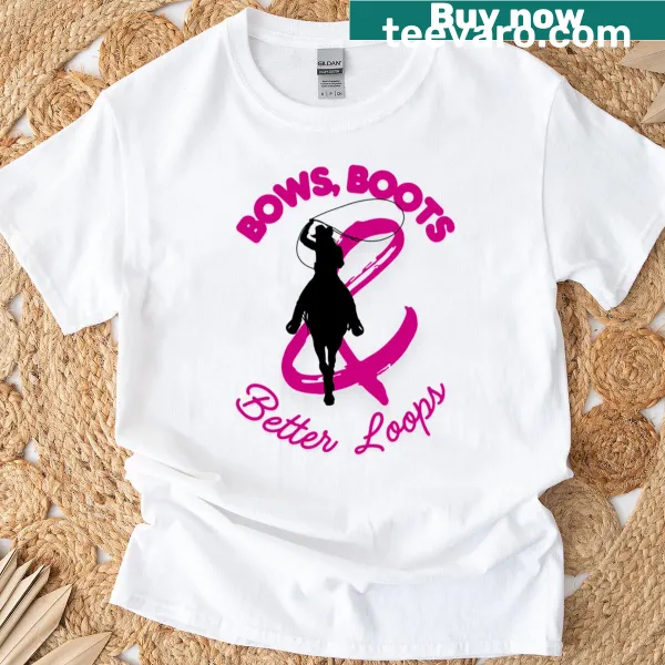 Cowgirl-themed t-shirt with bows, boots, and roping design