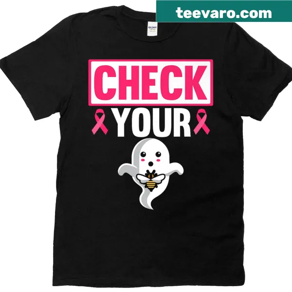 Halloween-themed shirt promoting breast cancer awareness with pumpkins