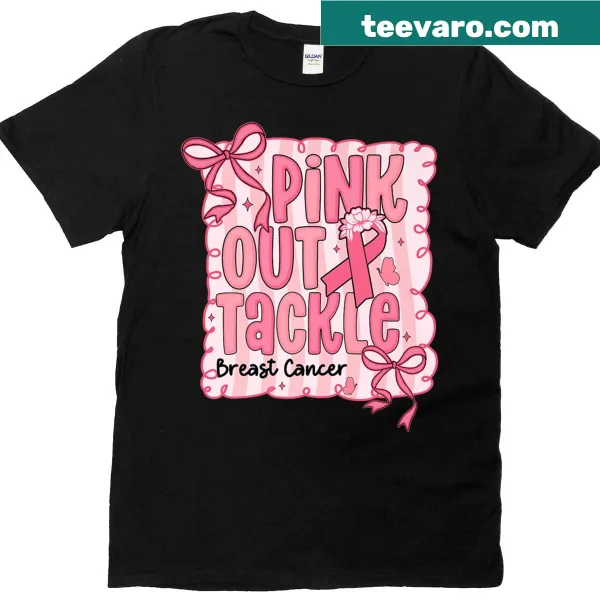 Playful pink ribbon illustration on awareness shirt