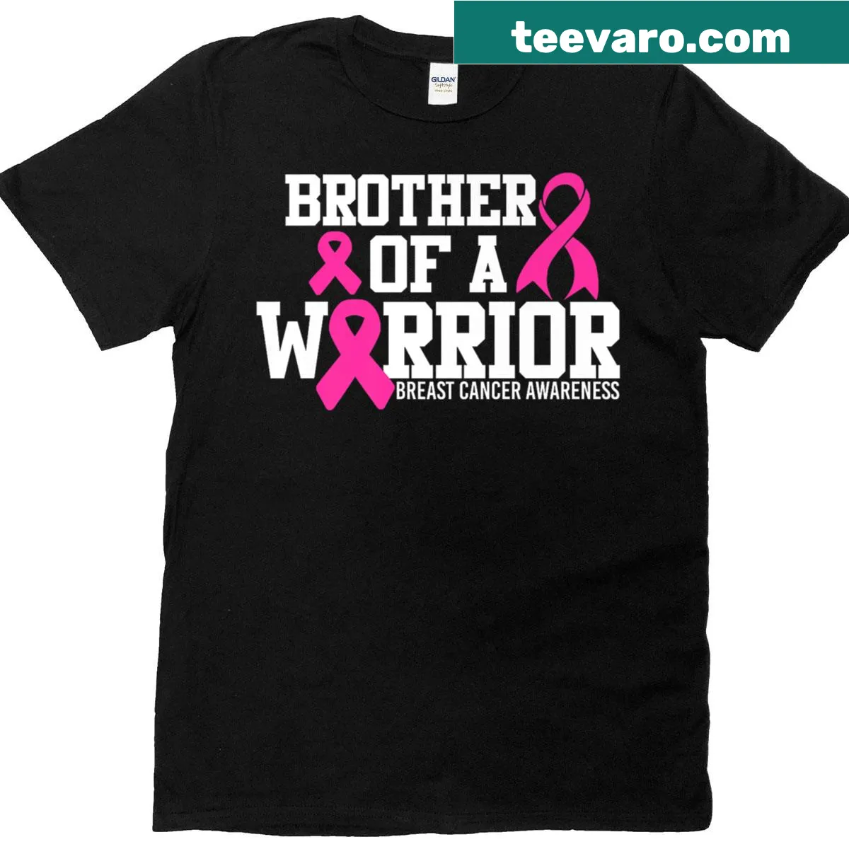 Brother of a Warrior breast cancer awareness shirt with bold typography — on a men's t-shirt