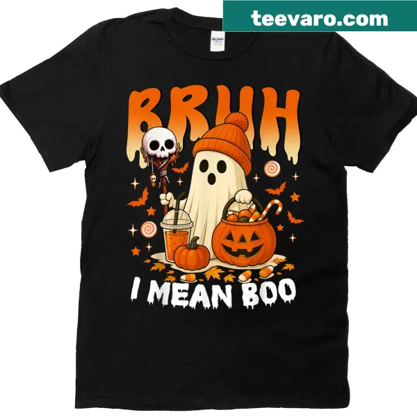 Funny Halloween kids t-shirt with ghost graphic and playful text.