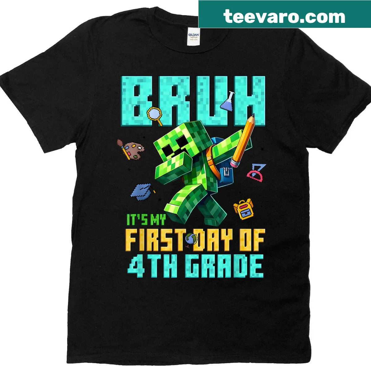 Cartoon-style shirt for kids celebrating their first day of 4th grade — on a men's t-shirt