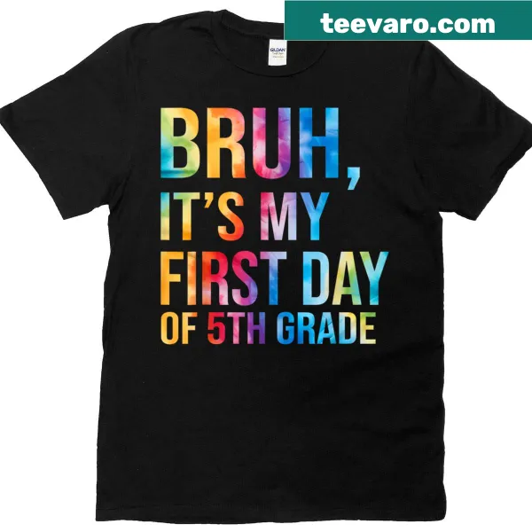 Playful tie-dye shirt for kids celebrating their first day of 5th grade