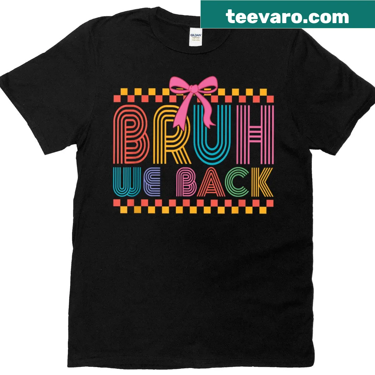 Retro style T-shirt with playful text 'Bruh, we back' — on a men's t-shirt