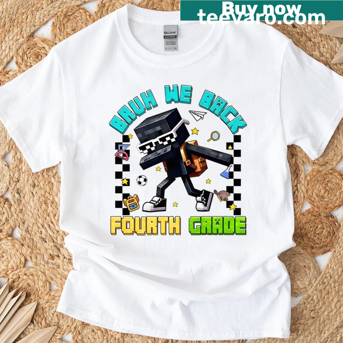 Funny typography T-shirt for fourth graders with the phrase 'Bruh We Back' — on a men's t-shirt