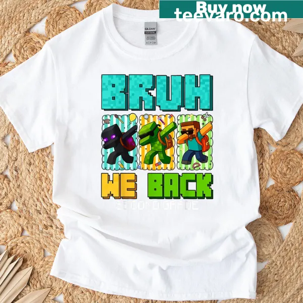 Funny T-shirt for second graders with 'Bruh We Back' and gaming theme