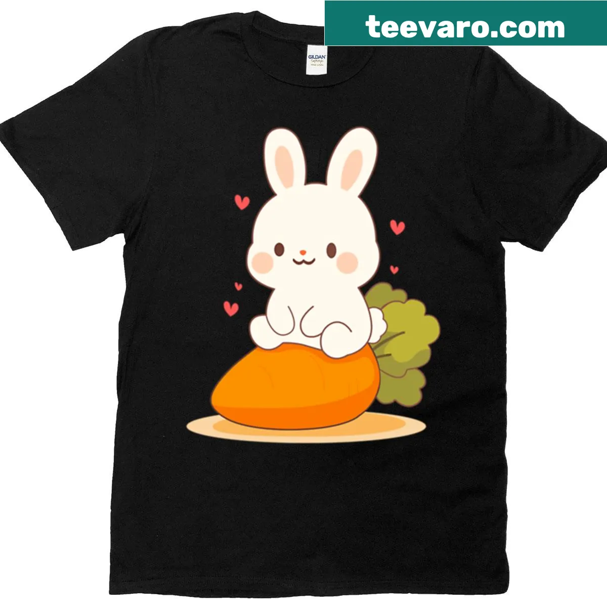 Cute bunny sitting on a giant carrot illustration on T-shirt — on a men's t-shirt