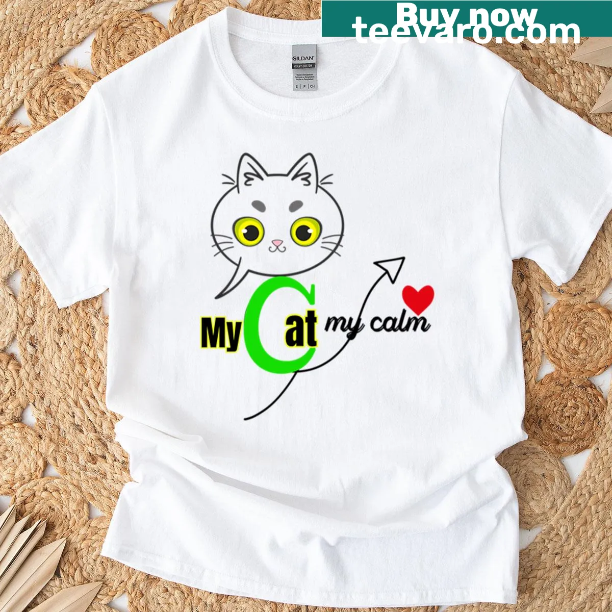 Minimalistic line art of a cat on a T-shirt — on a men's t-shirt