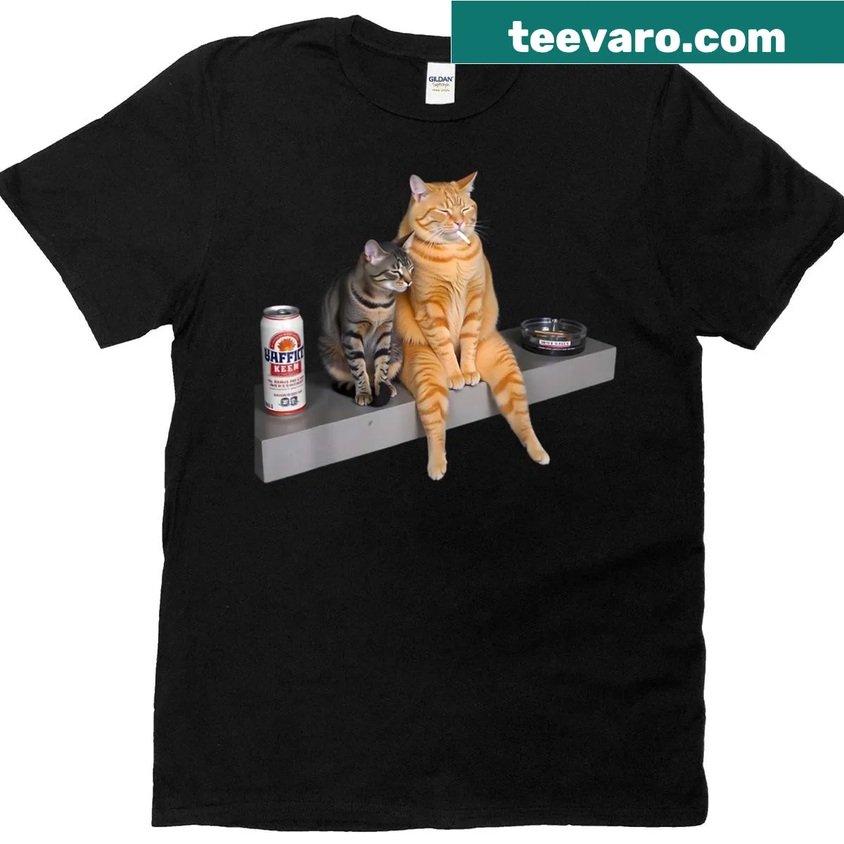 Funny cat smoking cigarette t-shirt — on a men's t-shirt