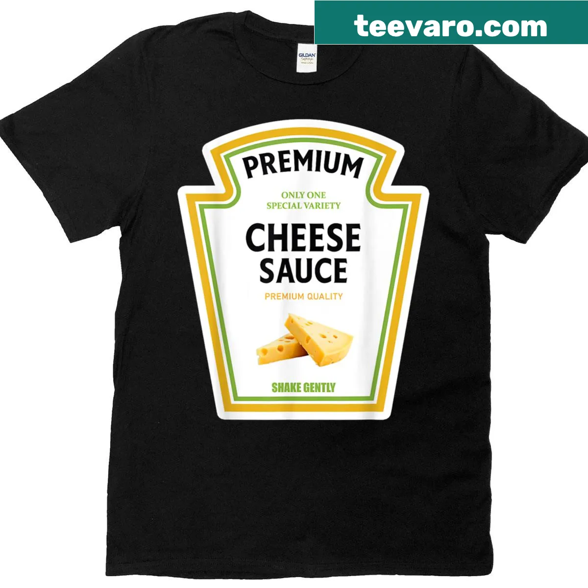 Cartoon cheese sauce bottle on a Halloween-themed T-shirt — on a men's t-shirt
