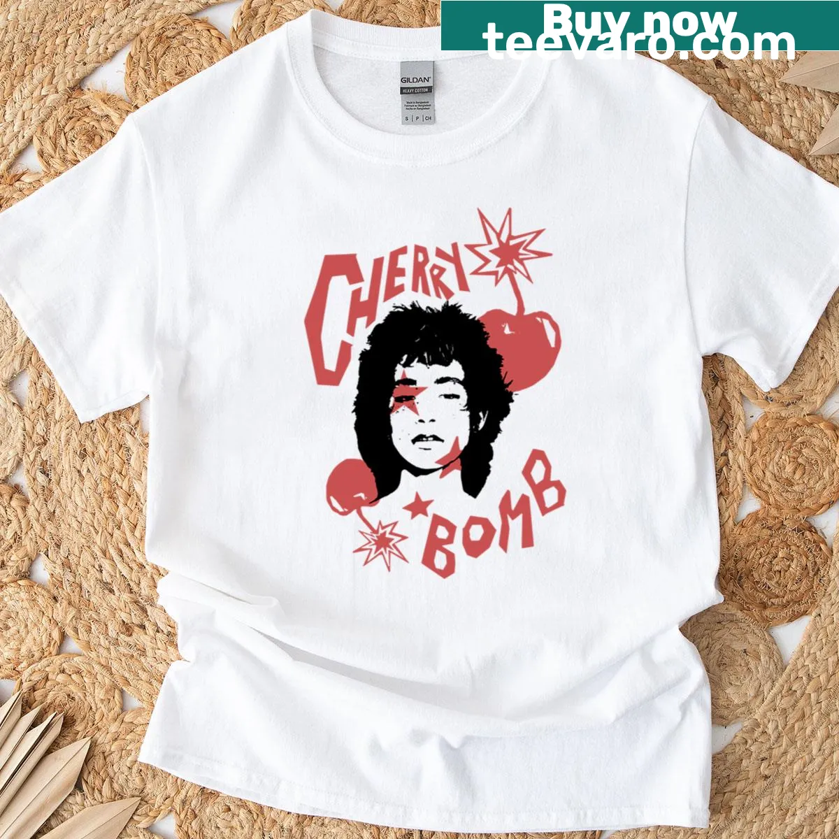 T-shirt with explosive Cherry Bomb design — on a men's t-shirt