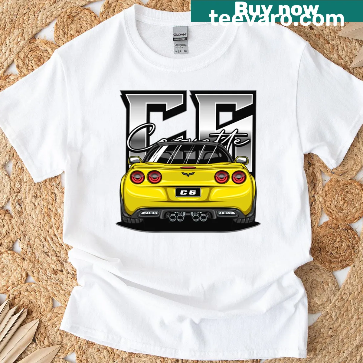 T-shirt featuring Chevy Corvette C6 graphic — on a men's t-shirt